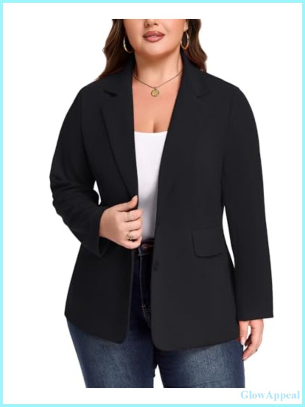 Women Plus Size Long Sleeve Button Blazer Stretch Lightweight Work
